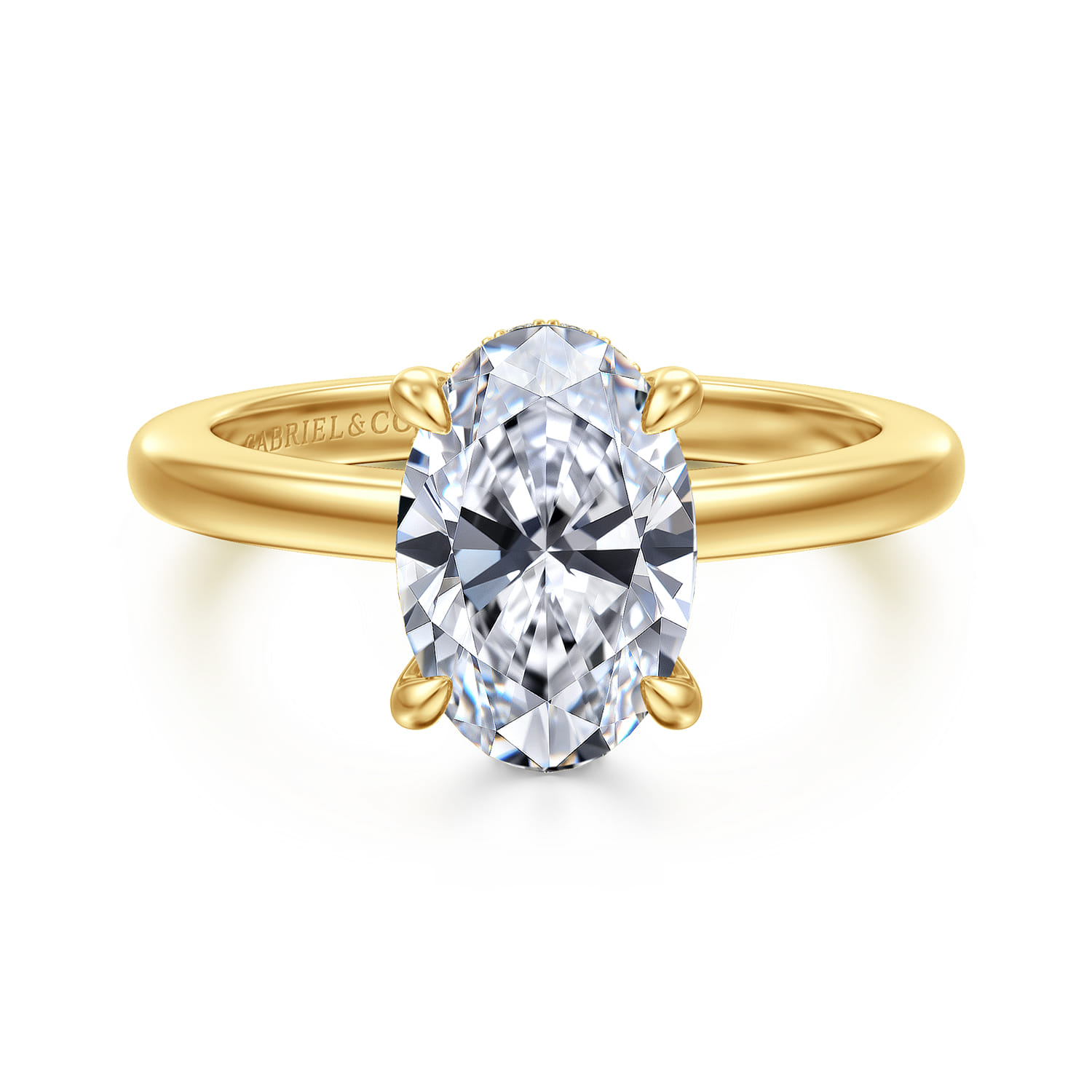 Aliona - 14K White-Yellow Gold Oval Hidden Halo Diamond Engagement Ring - 0.09 ct - Shot 1