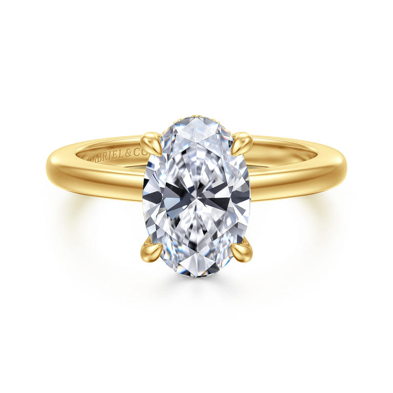Aliona - 14K White-Yellow Gold Oval Hidden Halo Diamond Engagement Ring - 0.09 ct - Shot 1
