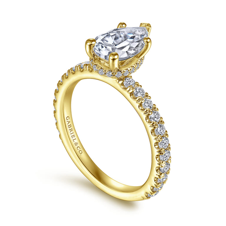 Alina - 14K Yellow Gold Hidden Halo Pear Shape Diamond Engagement Ring - 0.51 ct - Shot 3