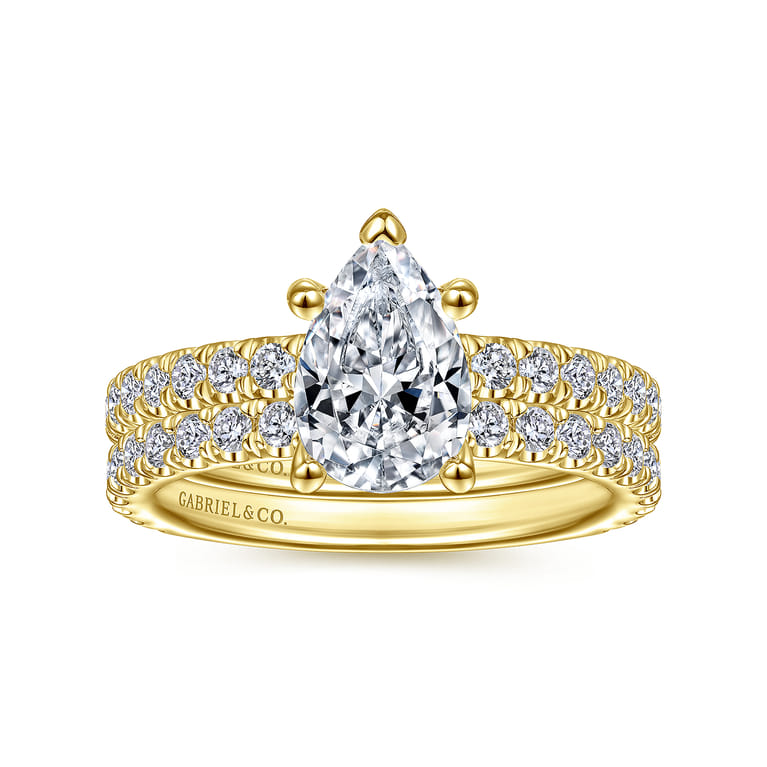 Alina - 14K Yellow Gold Hidden Halo Pear Shape Diamond Engagement Ring - 0.51 ct - Shot 4