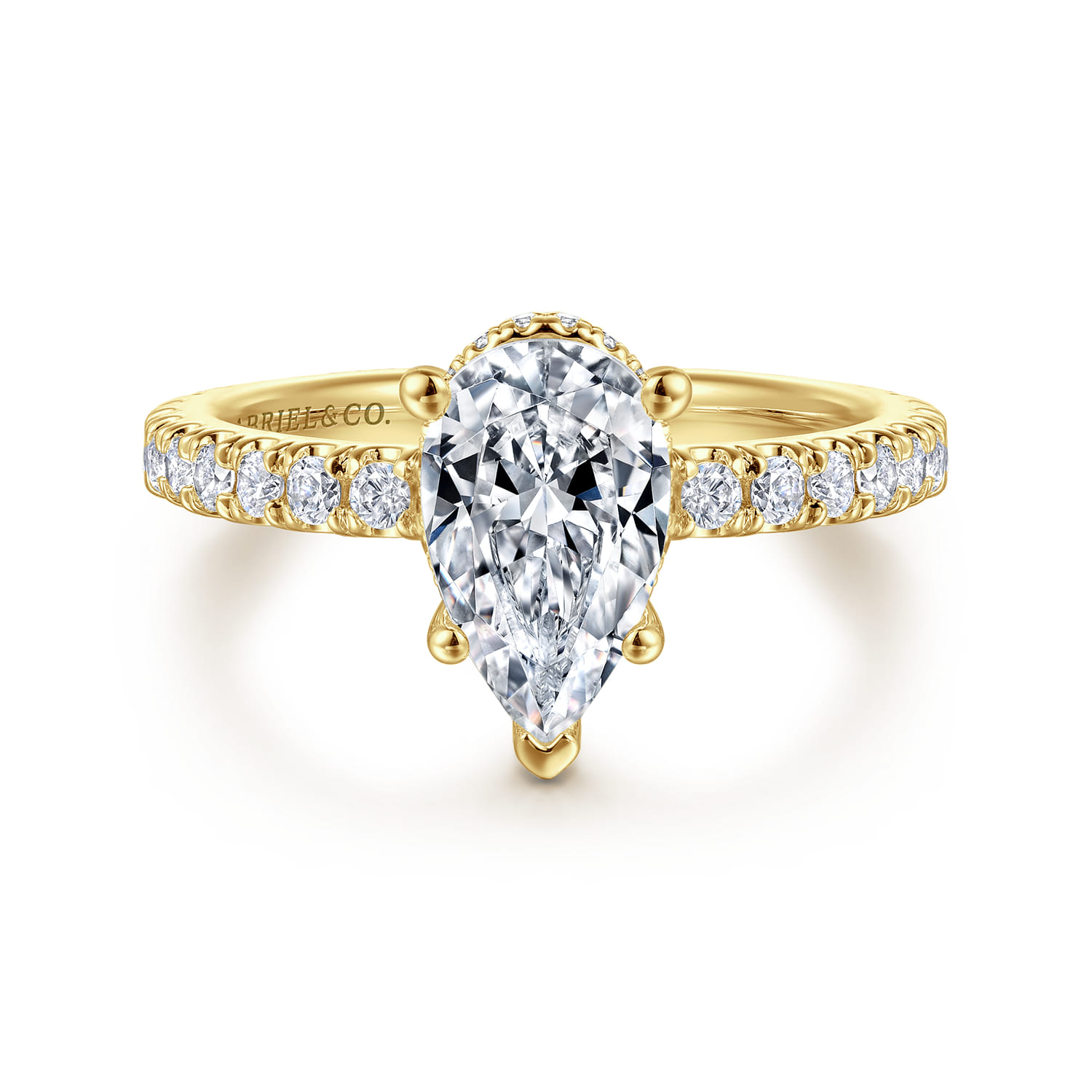 Alina - 14K Yellow Gold Hidden Halo Pear Shape Diamond Engagement Ring - 0.55 ct - Shot 1