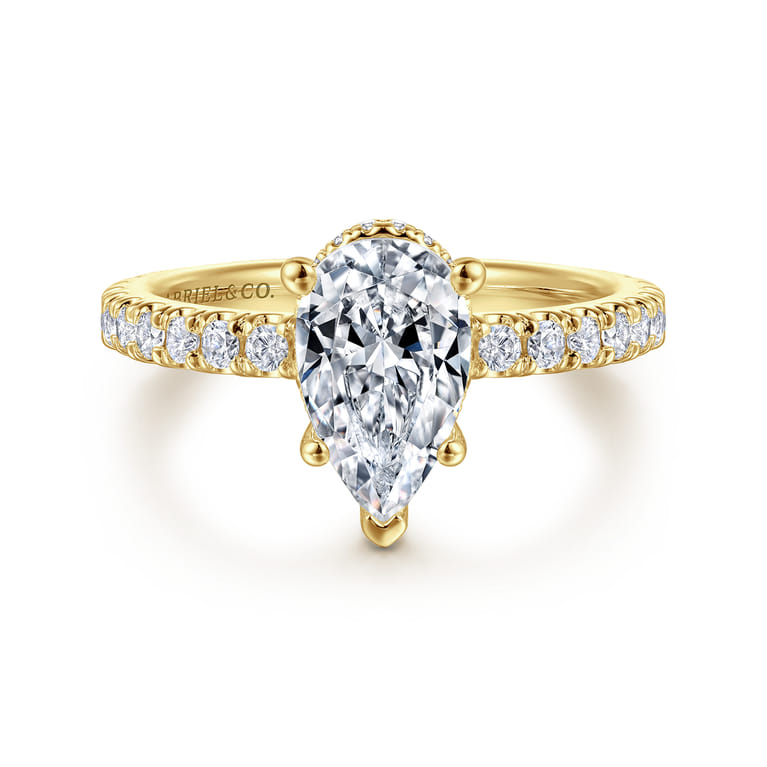 Alina - 14K Yellow Gold Hidden Halo Pear Shape Diamond Engagement Ring - 0.55 ct - Shot 1
