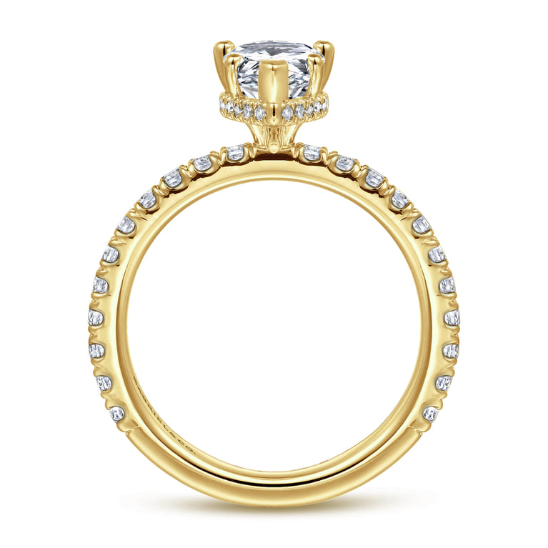 Alina - 14K Yellow Gold Hidden Halo Pear Shape Diamond Engagement Ring - 0.55 ct - Shot 2