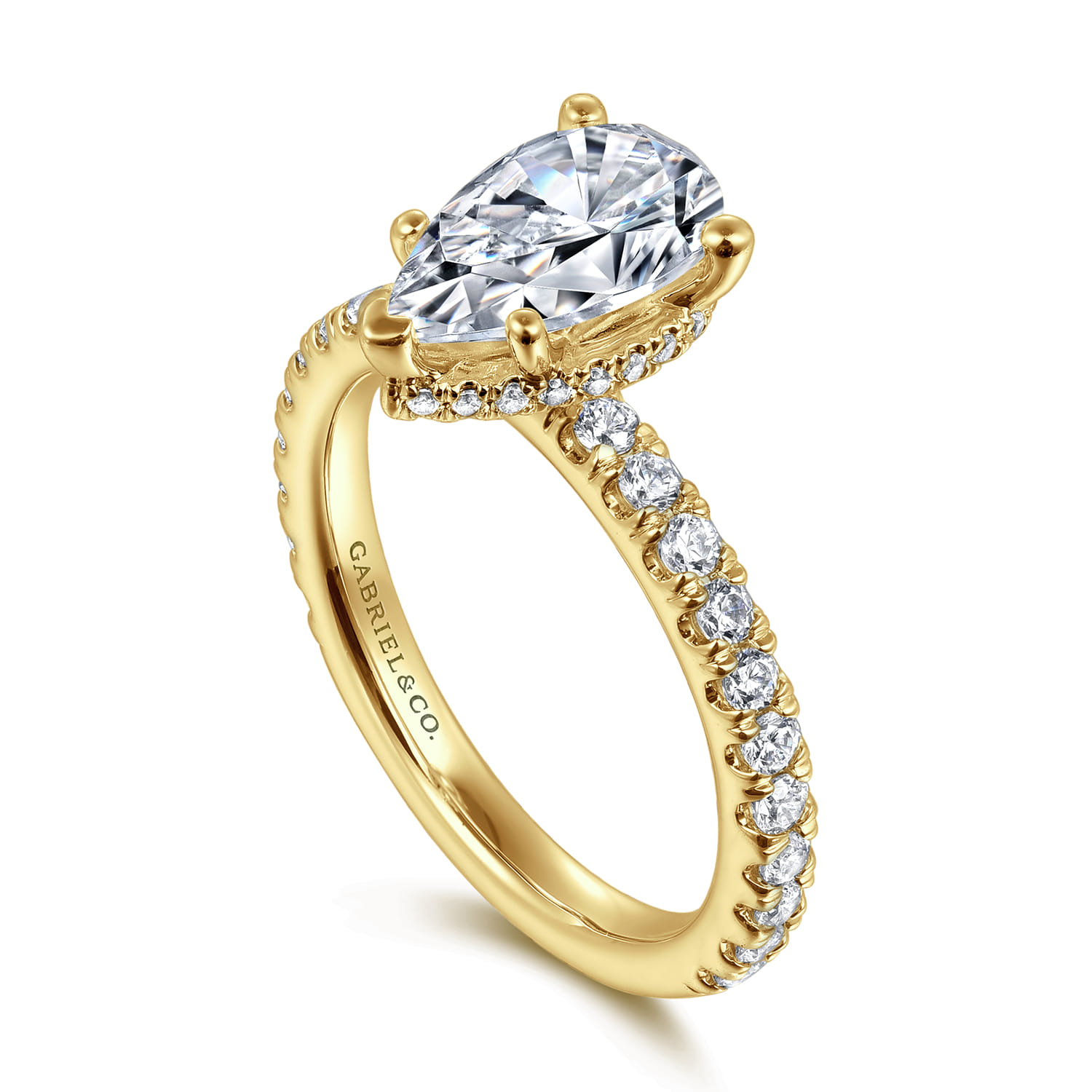 Alina - 14K Yellow Gold Hidden Halo Pear Shape Diamond Engagement Ring - 0.55 ct - Shot 3