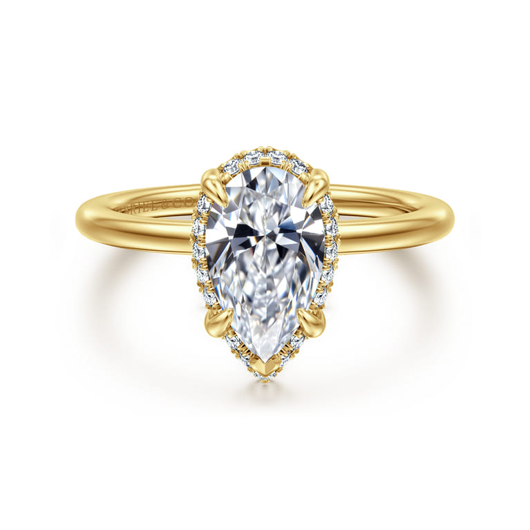 Bonnie - 14K Yellow Gold Pear Shape Hidden Halo Diamond Engagement Ring - 0.1 ct - Shot 1