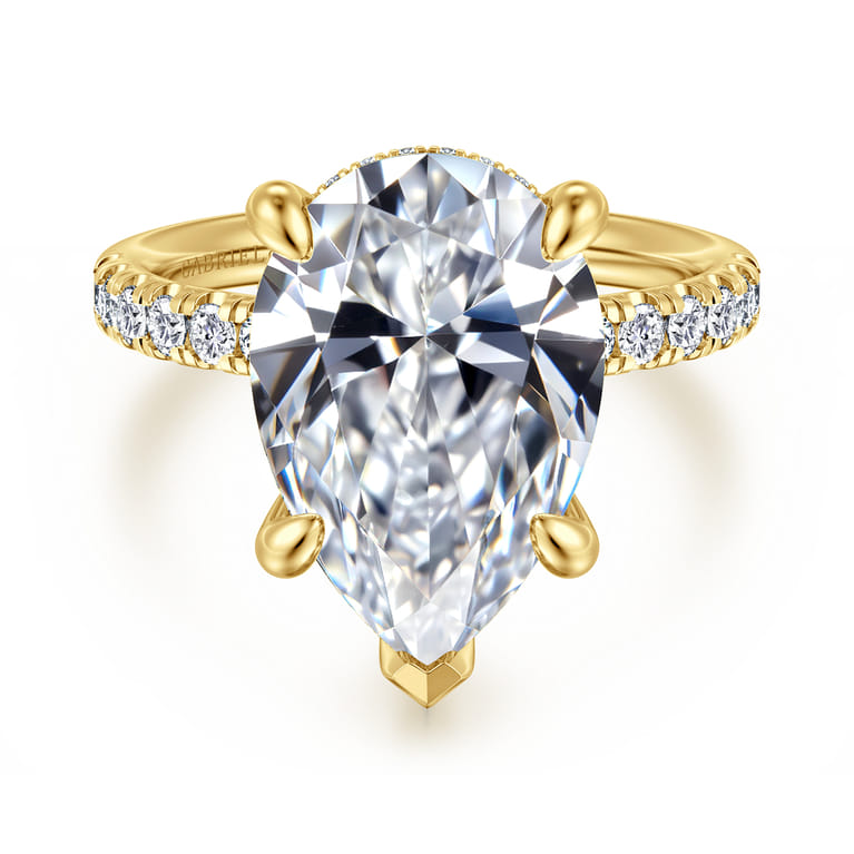 Adela - 14K Yellow Gold Pear Shape Hidden Halo Diamond Engagement Ring - 0.4 ct - Shot 1