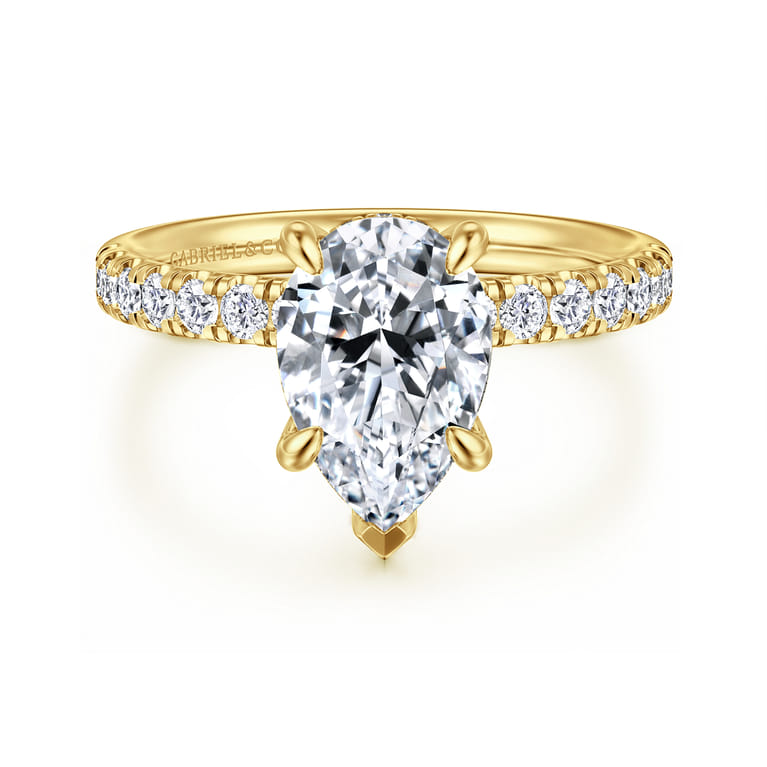 Adela - 14K Yellow Gold Pear Shape Hidden Halo Diamond Engagement Ring - 0.4 ct - Shot 1