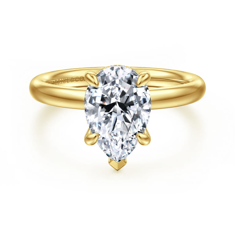 Peace - 14K Yellow Gold Pear Shape Hidden Halo Diamond Engagement Ring - 0.08 ct - Shot 1