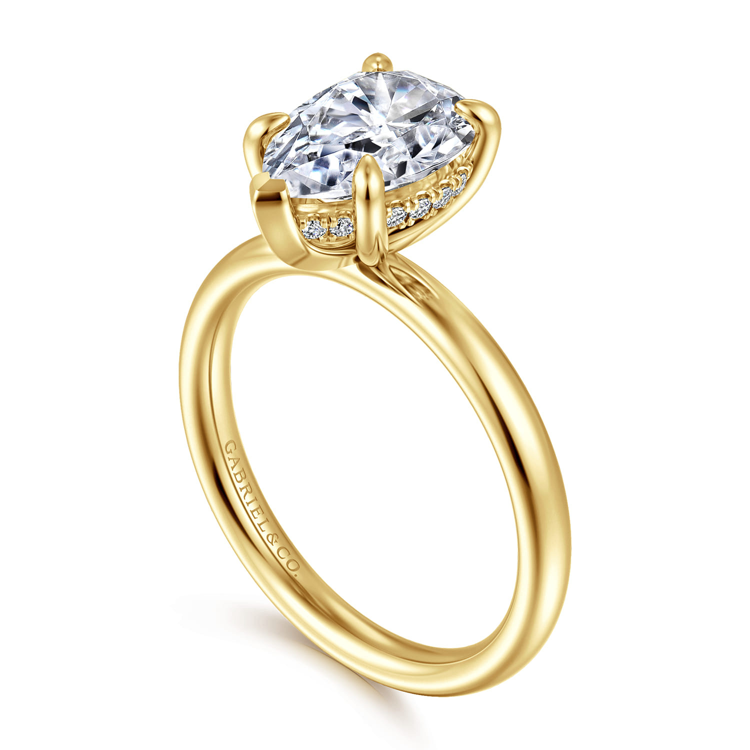Peace - 14K Yellow Gold Pear Shape Hidden Halo Diamond Engagement Ring - 0.08 ct - Shot 3