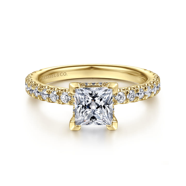 Alina - 14K Yellow Gold Princess Hidden Halo Diamond Engagement Ring - 0.51 ct - Shot 1