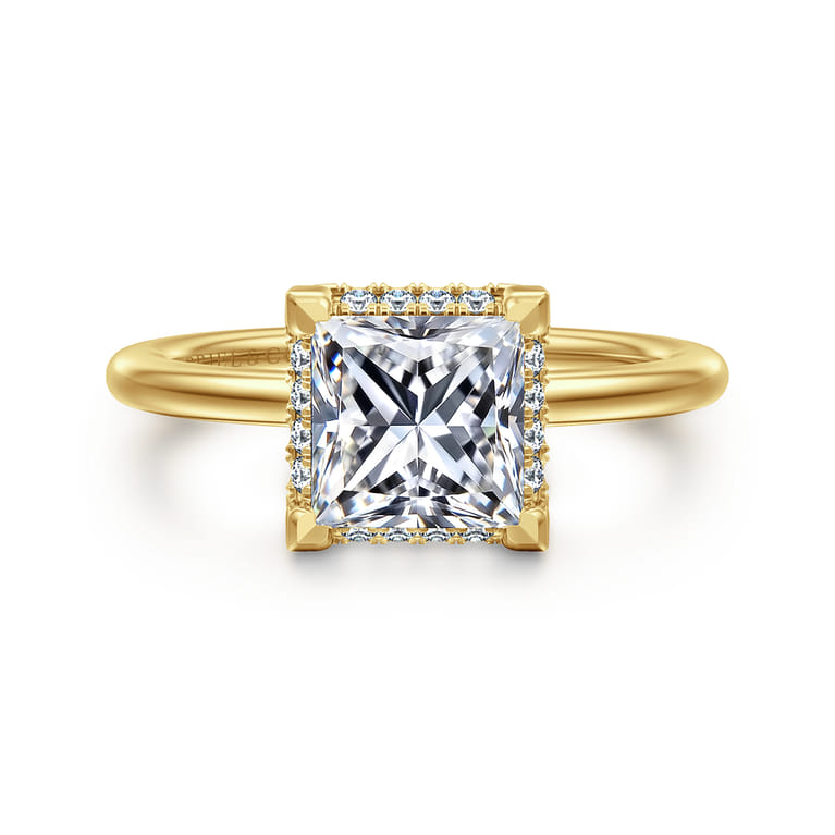 Bonnie - 14K Yellow Gold Princess Hidden Halo Diamond Engagement Ring - 0.08 ct - Shot 1