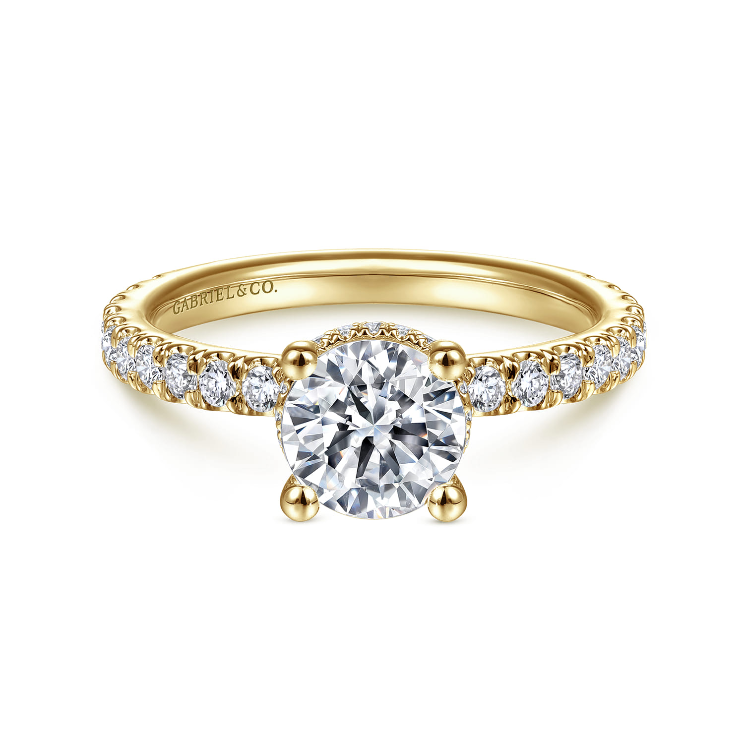 Alina - 14K Yellow Gold Hidden Halo Round Diamond Engagement Ring - 0.51 ct - Shot 1