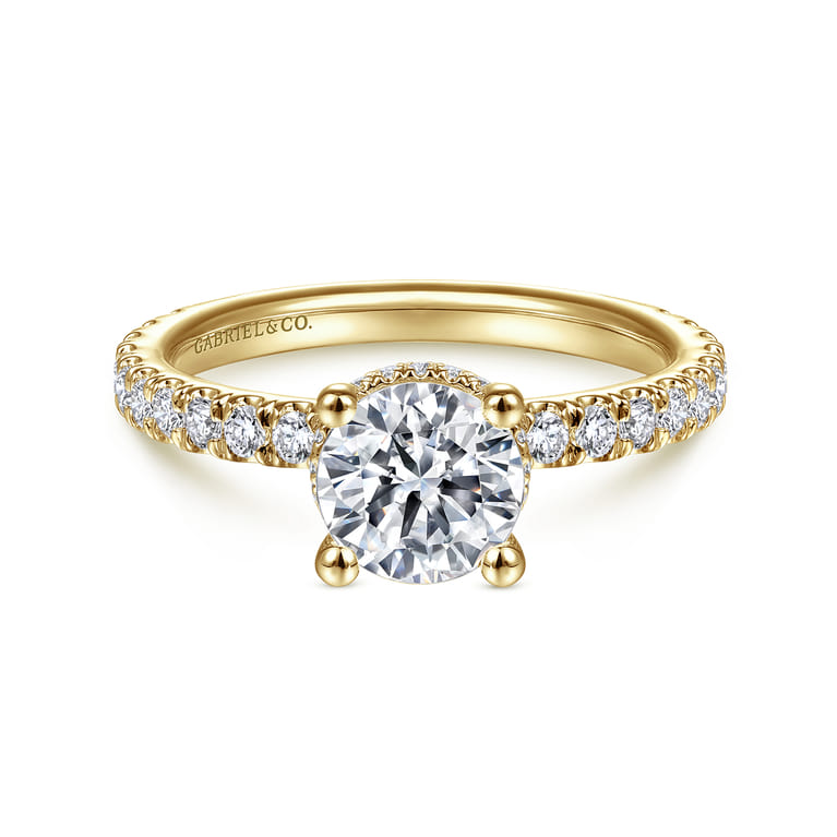 Alina - 14K Yellow Gold Hidden Halo Round Diamond Engagement Ring - 0.51 ct - Shot 1