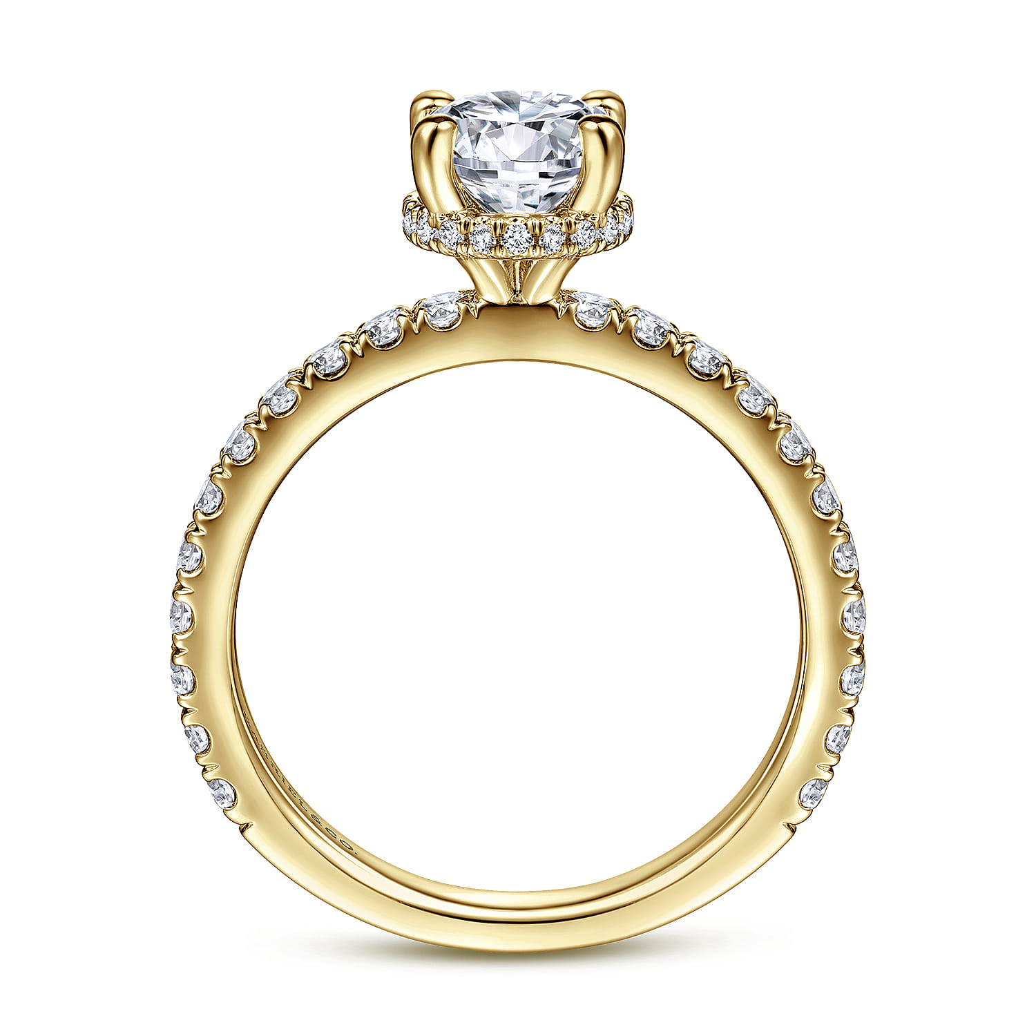 Alina - 14K Yellow Gold Hidden Halo Round Diamond Engagement Ring - 0.51 ct - Shot 2