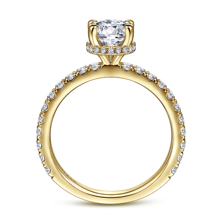 Alina - 14K Yellow Gold Hidden Halo Round Diamond Engagement Ring - 0.51 ct - Shot 2