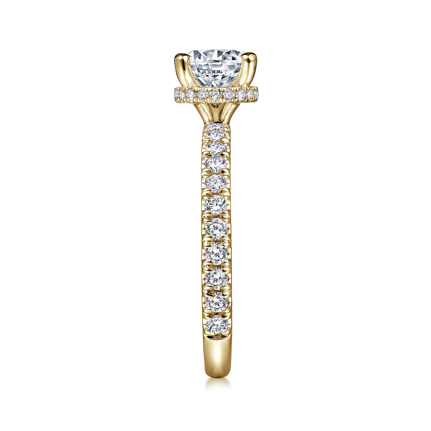 Alina - 14K Yellow Gold Hidden Halo Round Diamond Engagement Ring - 0.51 ct - Shot 5