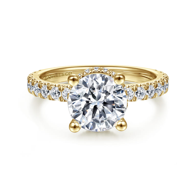 Alina - 14K Yellow Gold Hidden Halo Round Diamond Engagement Ring - 0.68 ct - Shot 1