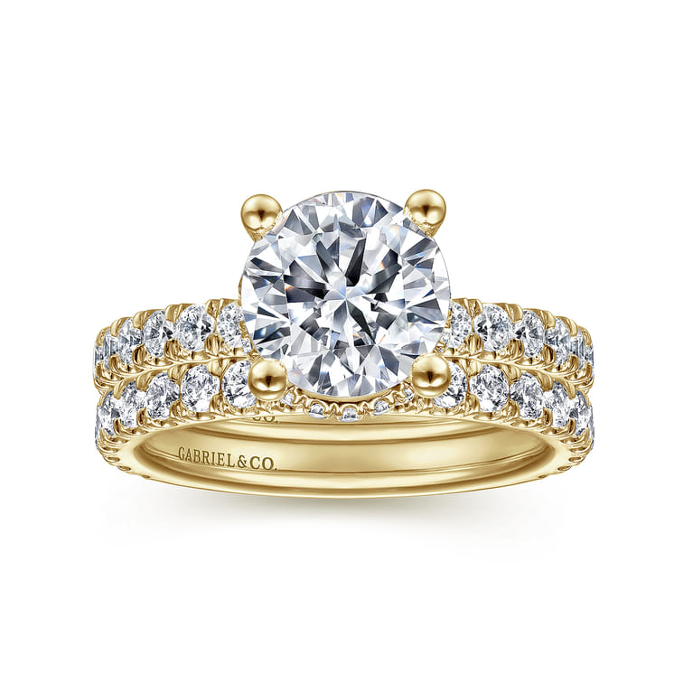 Alina - 14K Yellow Gold Hidden Halo Round Diamond Engagement Ring - 0.68 ct - Shot 4