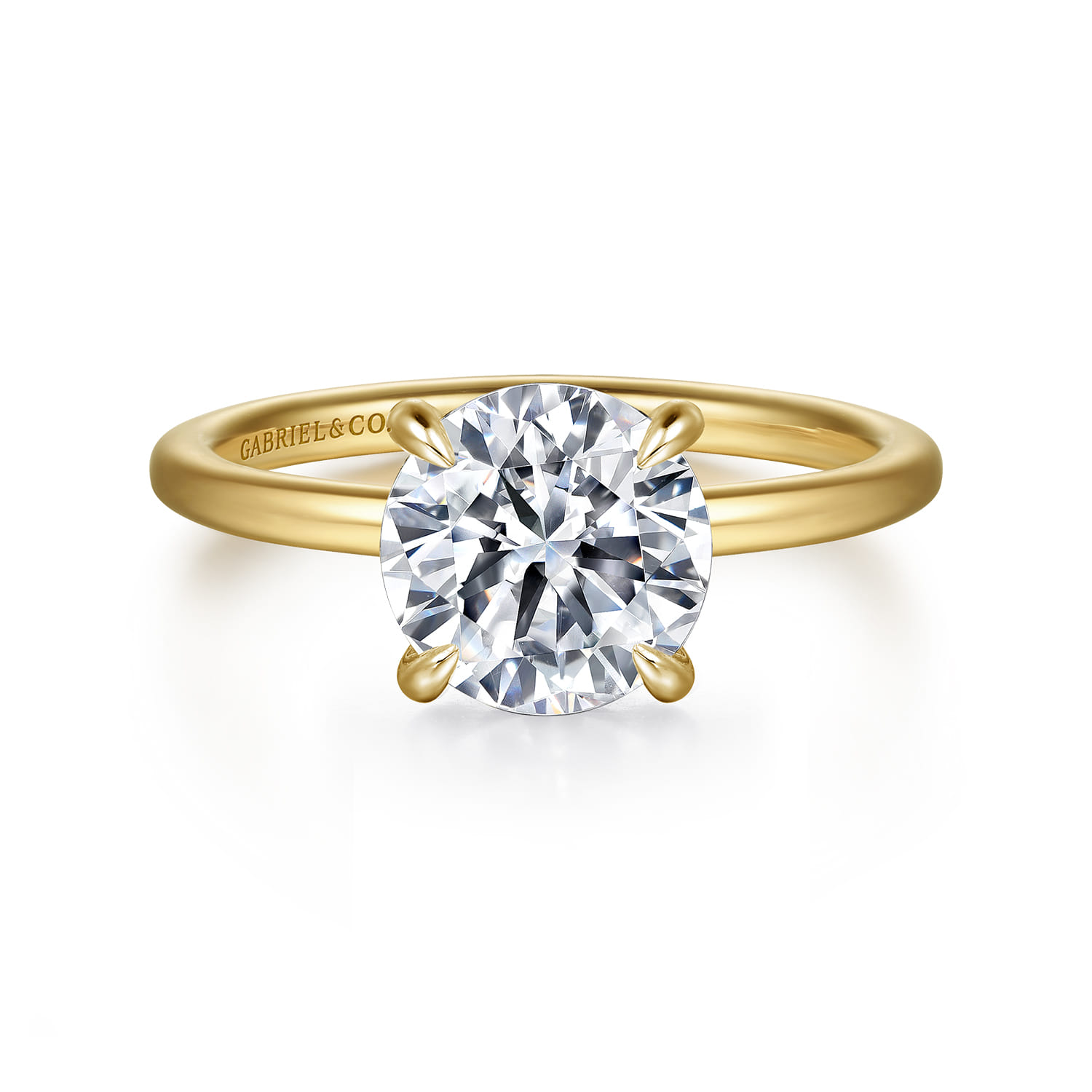Cari - 14K Yellow Gold Hidden Halo Round Diamond Engagement Ring - 0.07 ct - Shot 1