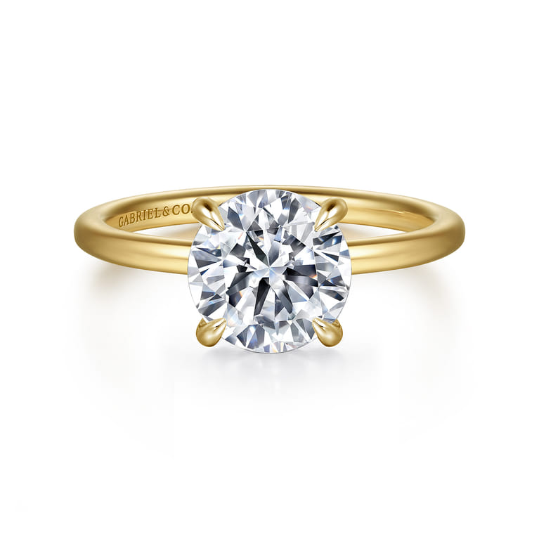 Cari - 14K Yellow Gold Hidden Halo Round Diamond Engagement Ring - 0.07 ct - Shot 1