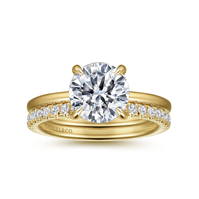 Cari - 14K Yellow Gold Hidden Halo Round Diamond Engagement Ring - 0.07 ct - Shot 4