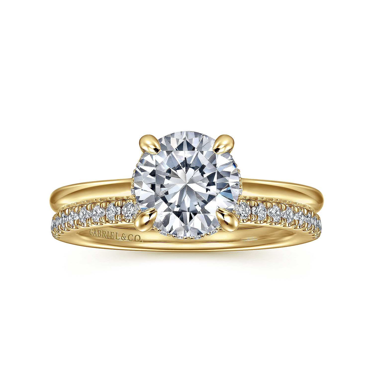 Aldon - 14K Yellow Gold Round Halo Diamond Engagement Ring - 0.08 ct - Shot 4
