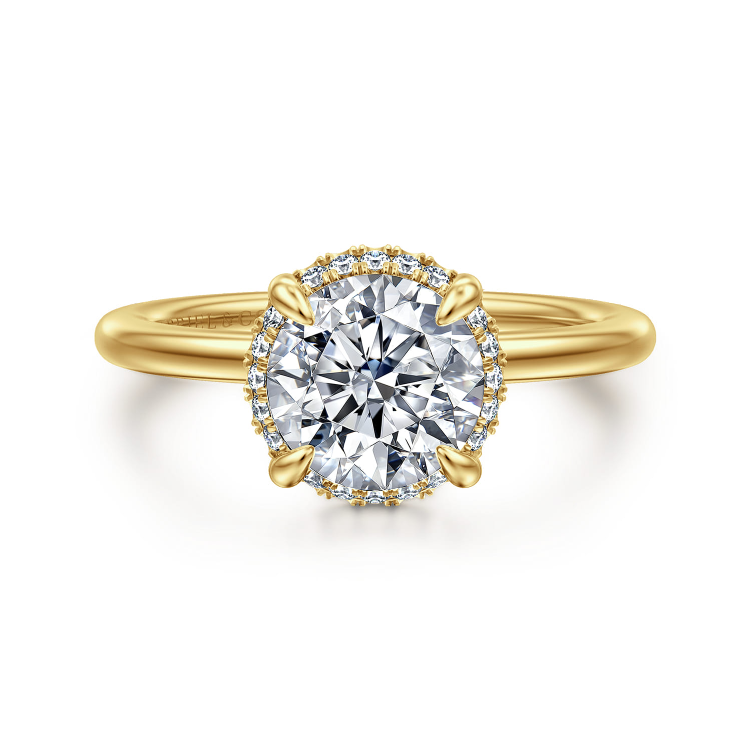 Bonnie - 14K Yellow Gold Round Hidden Halo Diamond Engagement Ring - 0.1 ct - Shot 1
