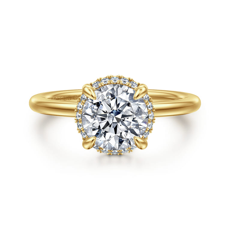 Bonnie - 14K Yellow Gold Round Hidden Halo Diamond Engagement Ring - 0.1 ct - Shot 1