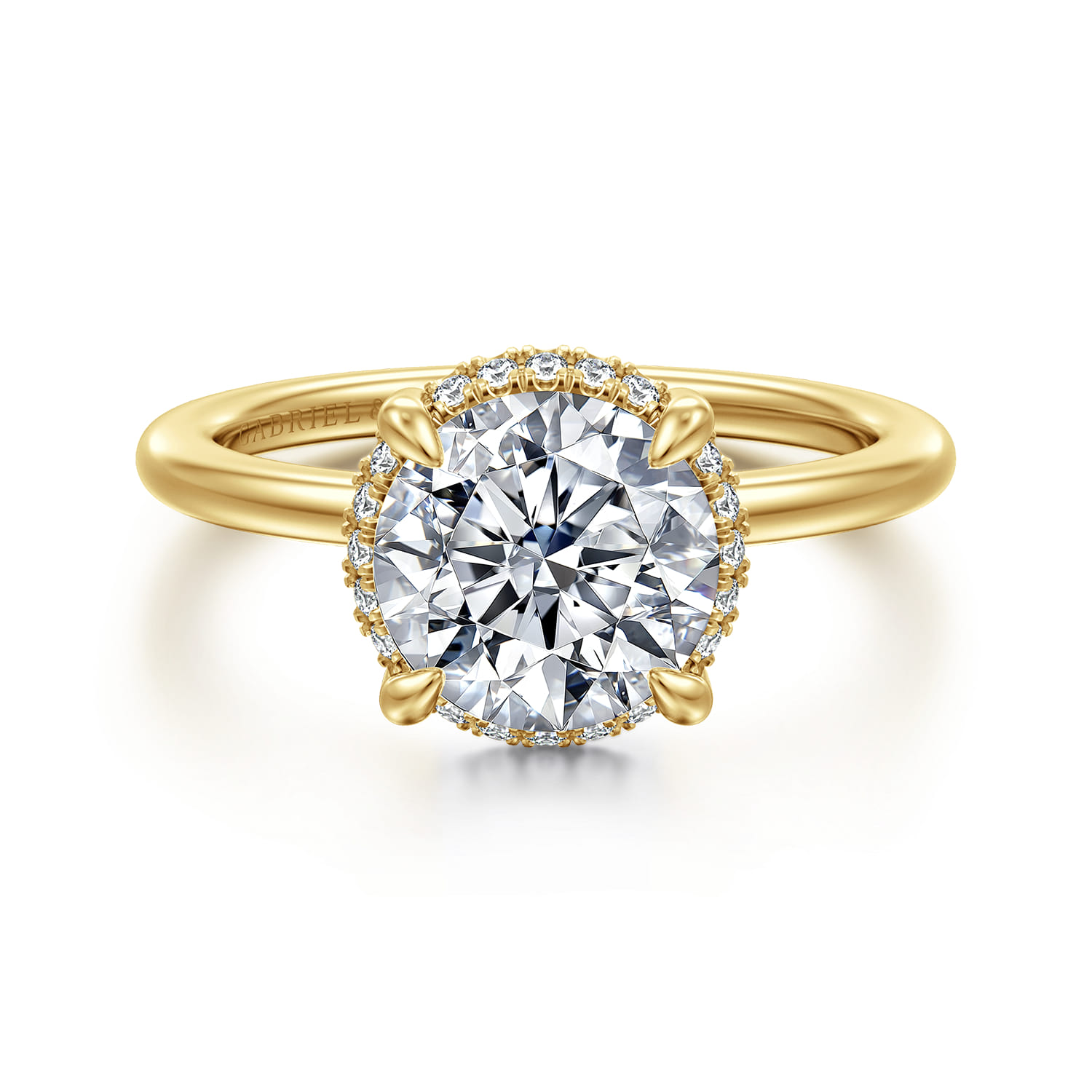 Bonnie - 14K Yellow Gold Round Hidden Halo Diamond Engagement Ring - 0.1 ct - Shot 1
