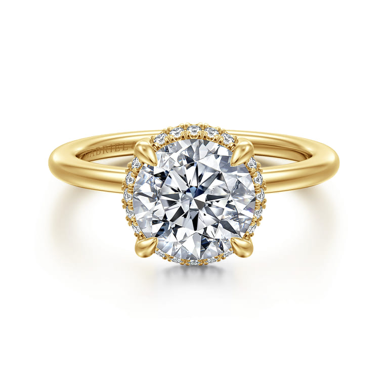 Bonnie - 14K Yellow Gold Round Hidden Halo Diamond Engagement Ring - 0.1 ct - Shot 1