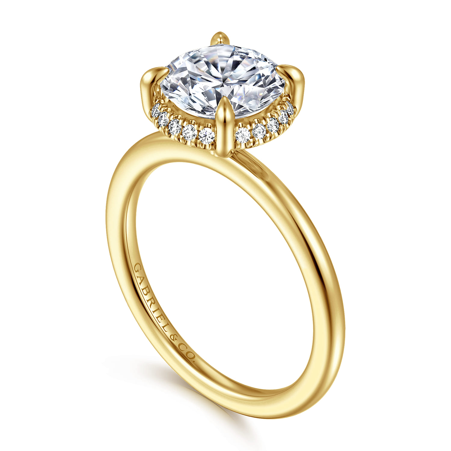 Bonnie - 14K Yellow Gold Round Hidden Halo Diamond Engagement Ring - 0.1 ct - Shot 3