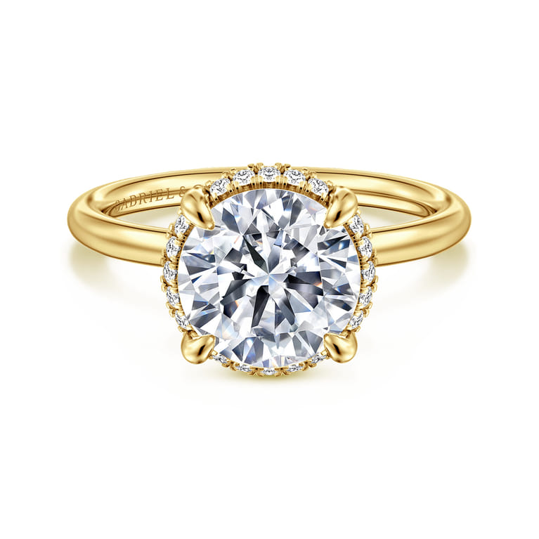 Seattle - 14K Yellow Gold Round Hidden Halo Diamond Engagement Ring - 0.1 ct - Shot 1