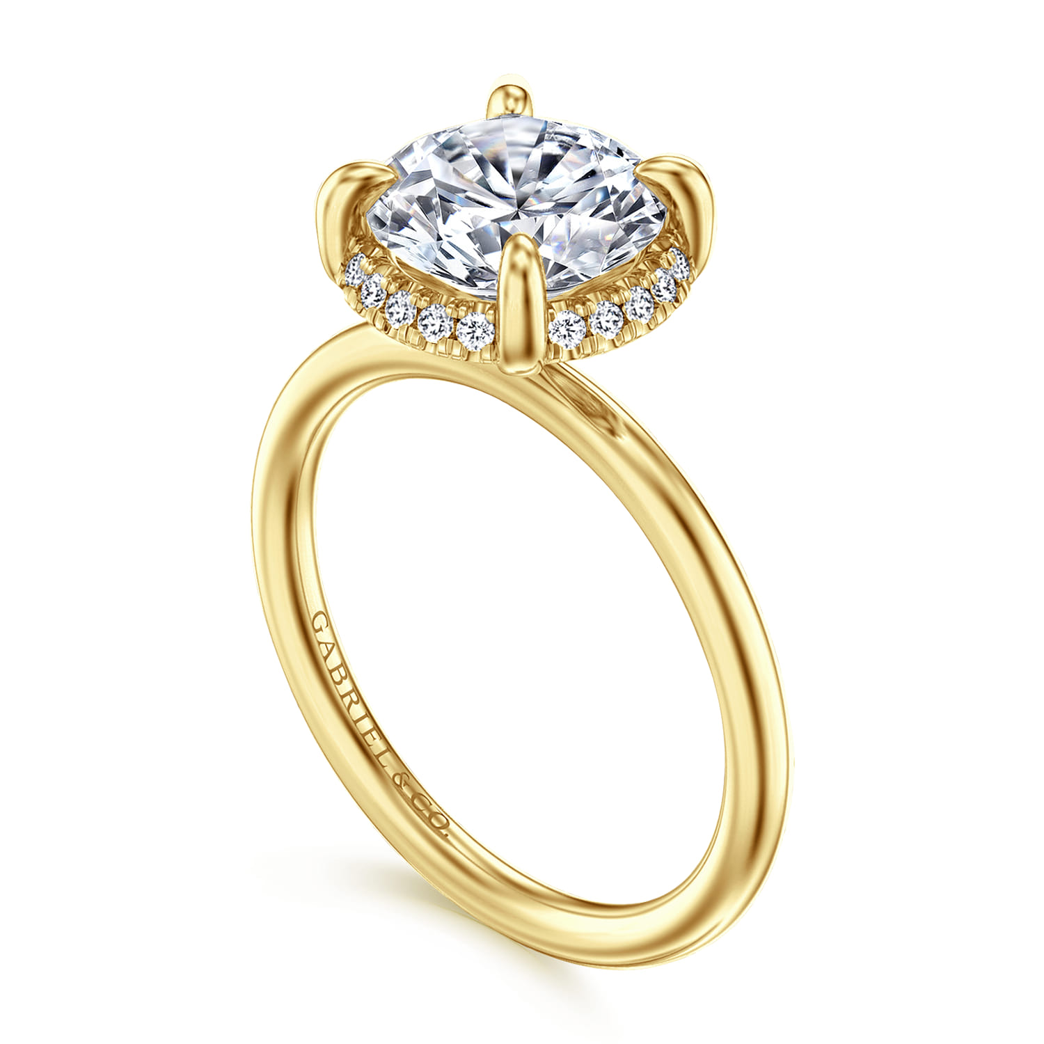 Seattle - 14K Yellow Gold Round Hidden Halo Diamond Engagement Ring - 0.1 ct - Shot 3