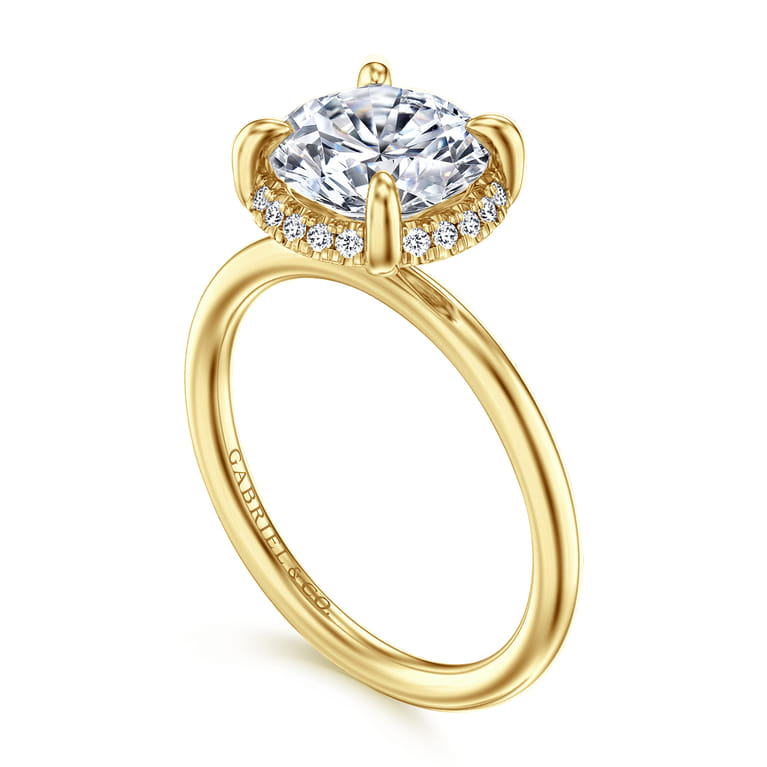 Seattle - 14K Yellow Gold Round Hidden Halo Diamond Engagement Ring - 0.1 ct - Shot 3