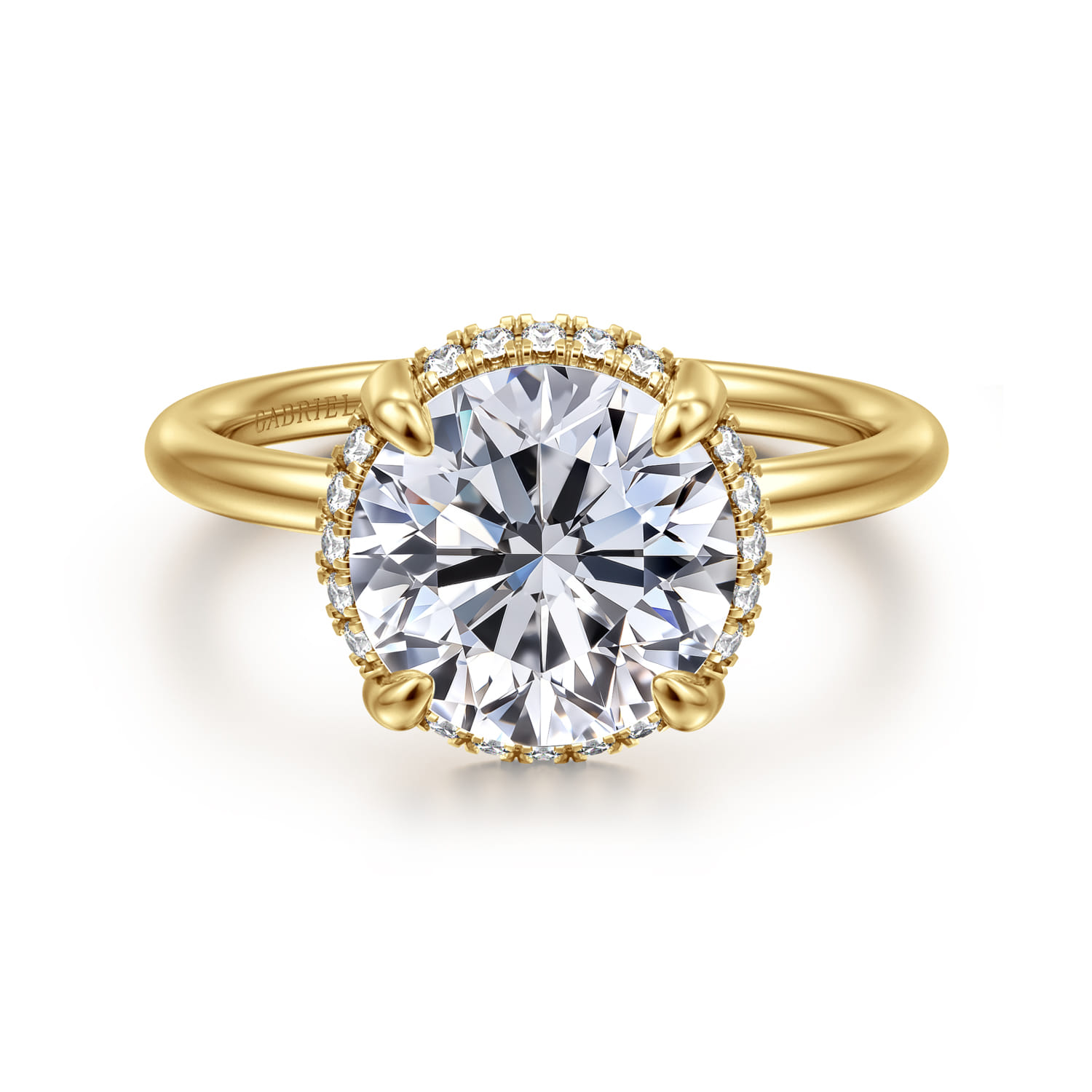 Seattle - 14K Yellow Gold Round Hidden Halo Diamond Engagement Ring - 0.1 ct - Shot 1