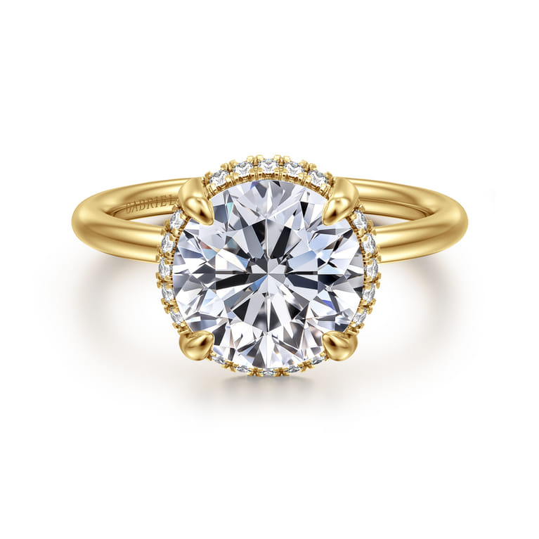 Seattle - 14K Yellow Gold Round Hidden Halo Diamond Engagement Ring - 0.1 ct - Shot 1
