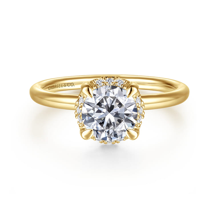 Seattle - 14K Yellow Gold Round Hidden Halo Diamond Engagement Ring - 0.06 ct - Shot 1