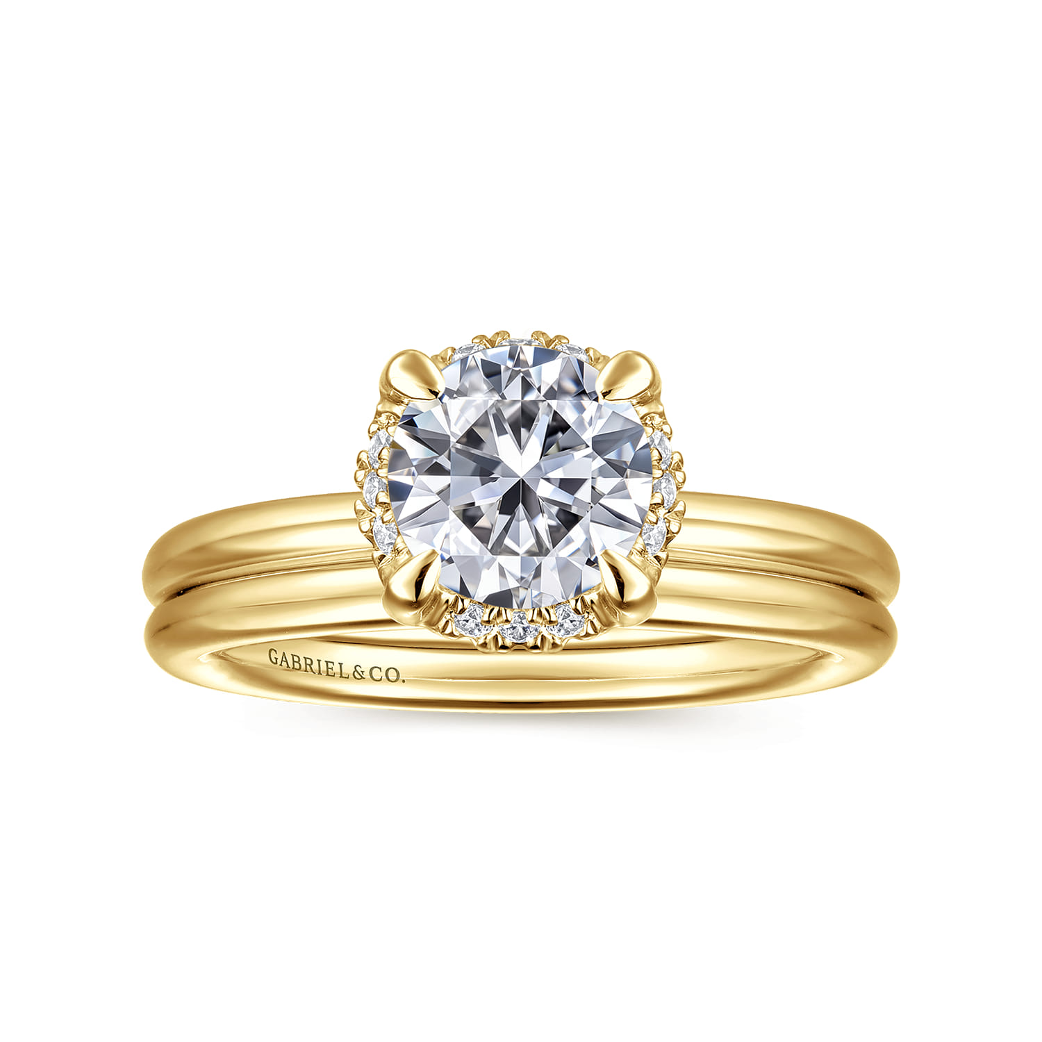 Seattle - 14K Yellow Gold Round Hidden Halo Diamond Engagement Ring - 0.06 ct - Shot 4