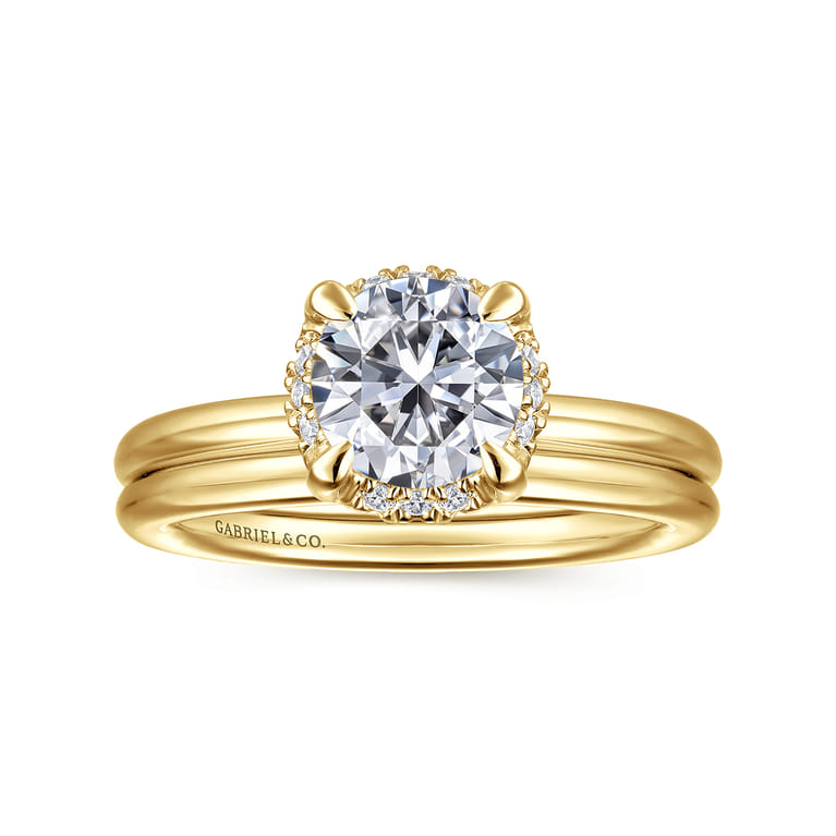 Seattle - 14K Yellow Gold Round Hidden Halo Diamond Engagement Ring - 0.06 ct - Shot 4