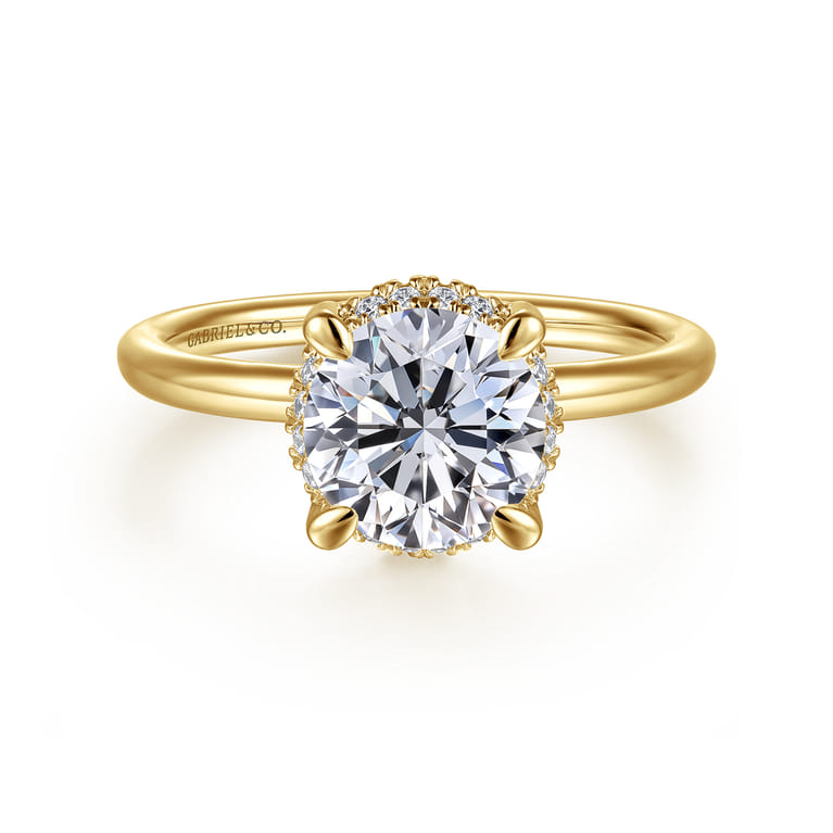 Seattle - 14K Yellow Gold Round Hidden Halo Diamond Engagement Ring - 0.08 ct - Shot 1