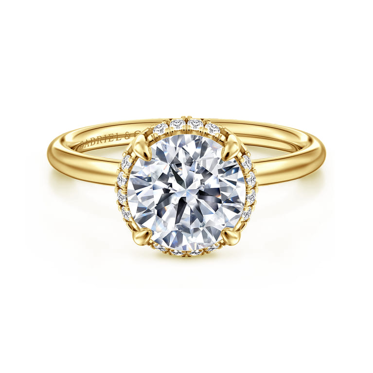 Seattle - 14K Yellow Gold Round Hidden Halo Diamond Engagement Ring - 0.08 ct - Shot 1