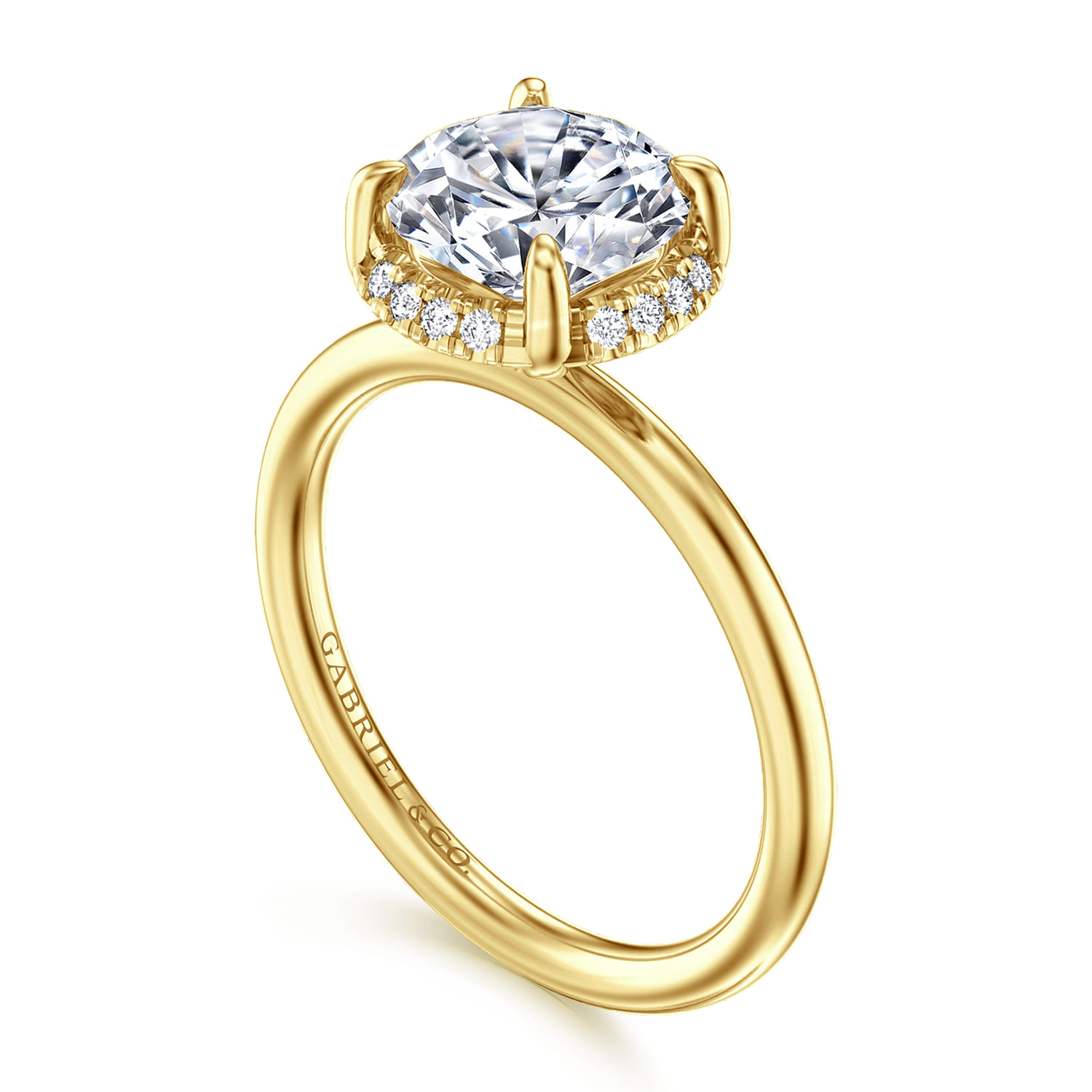 Seattle - 14K Yellow Gold Round Hidden Halo Diamond Engagement Ring - 0.08 ct - Shot 3