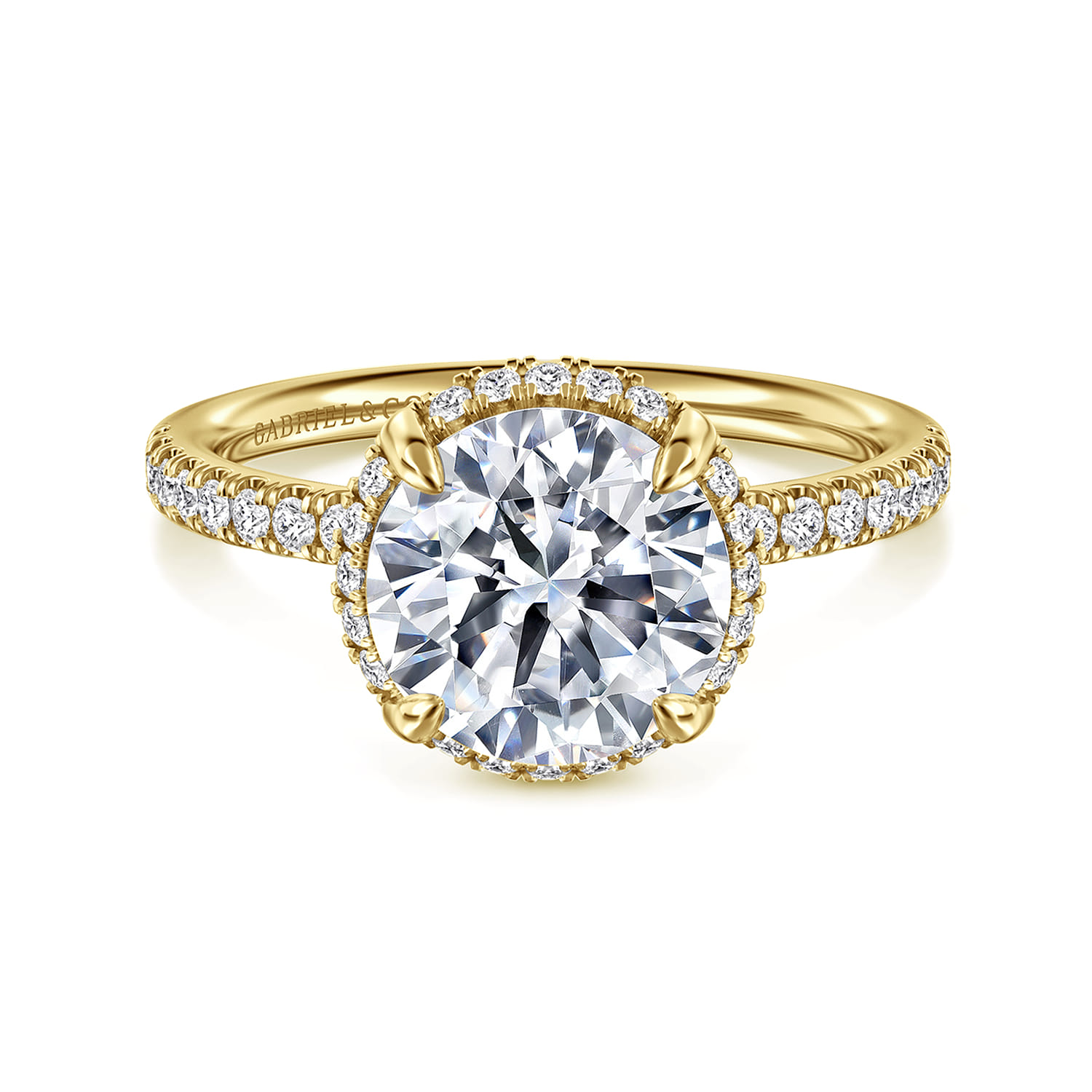Suede - 14K Yellow Gold Round Hidden Halo Diamond Engagement Ring - 0.3 ct - Shot 1