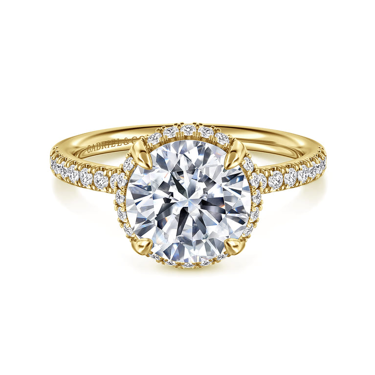 Suede - 14K Yellow Gold Round Hidden Halo Diamond Engagement Ring - 0.3 ct - Shot 1