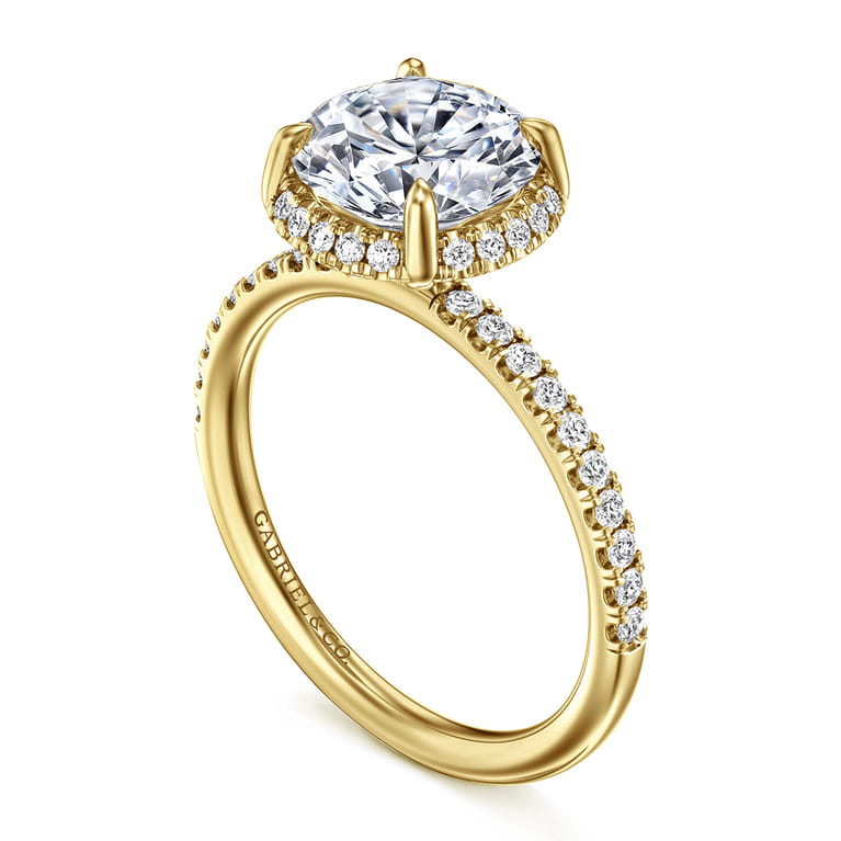 Suede - 14K Yellow Gold Round Hidden Halo Diamond Engagement Ring - 0.3 ct - Shot 3