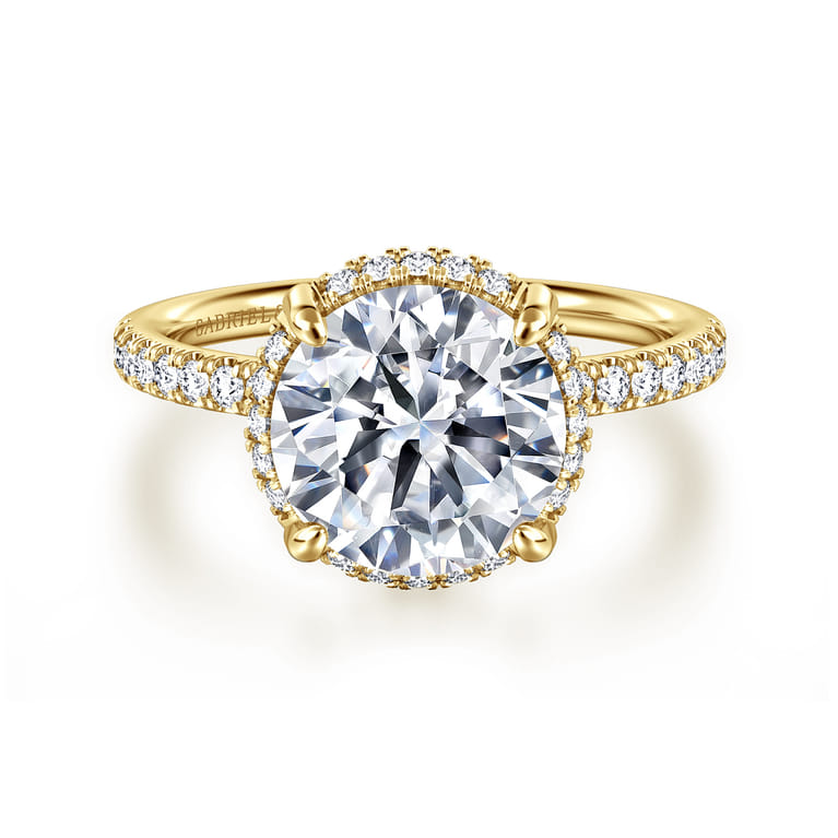 Suede - 14K Yellow Gold Round Hidden Halo Diamond Engagement Ring - 0.3 ct - Shot 1