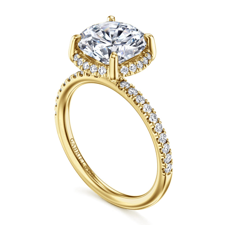 Suede - 14K Yellow Gold Round Hidden Halo Diamond Engagement Ring - 0.3 ct - Shot 3