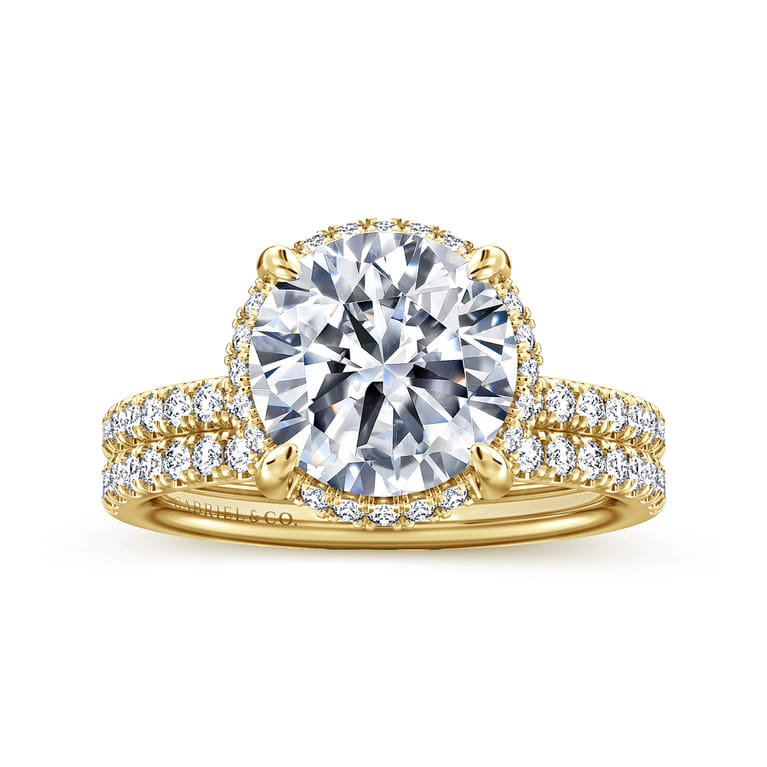 Suede - 14K Yellow Gold Round Hidden Halo Diamond Engagement Ring - 0.3 ct - Shot 4