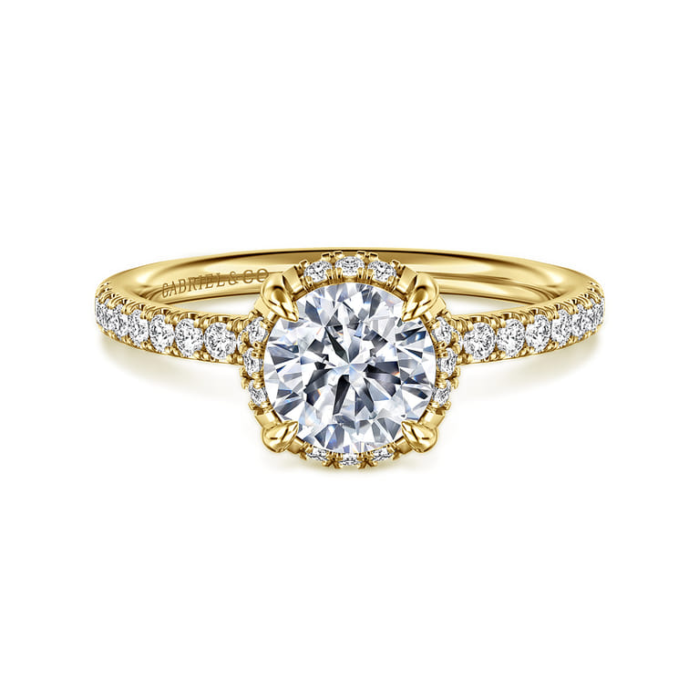 Suede - 14K Yellow Gold Round Hidden Halo Diamond Engagement Ring - 0.25 ct - Shot 1