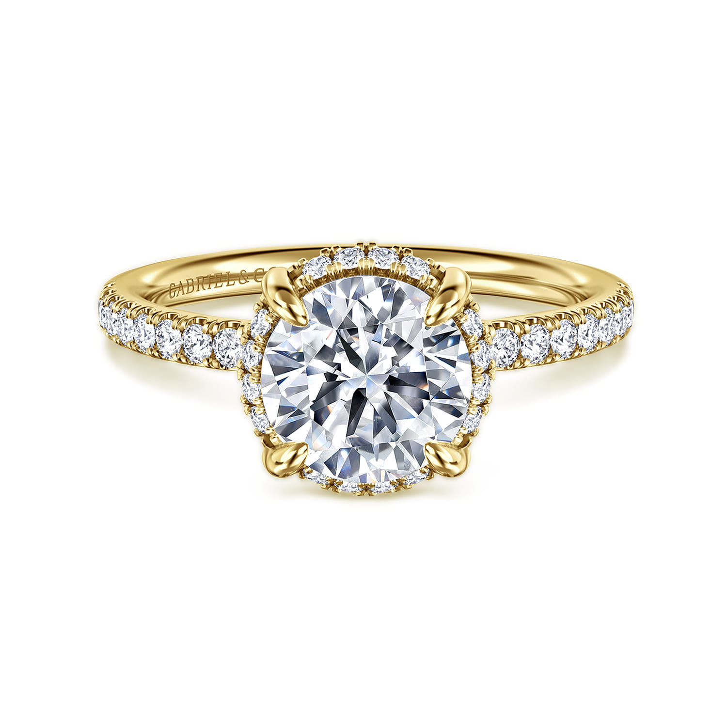 Suede - 14K Yellow Gold Round Hidden Halo Diamond Engagement Ring - 0.3 ct - Shot 1